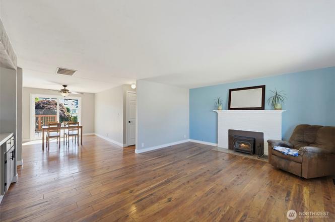 Fireplace and dining area